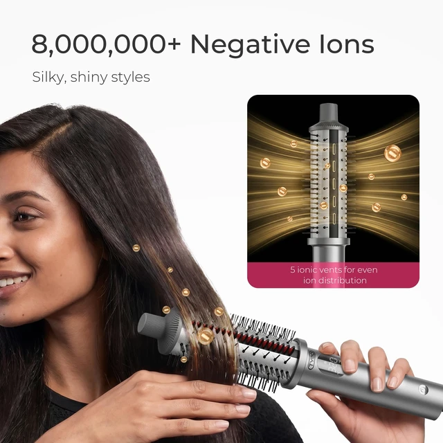 Alt view image 3 of 7 - STYLUX PRO Thermal Brush Curling Brush, 1.5 Inch Heated Round Brush | 10Mins Blowout, Hair Straightener and Curler 2 in 1, 800M Negative Ion for Smoother, LCD Display, 5 Temp, Dual Voltage, Gray