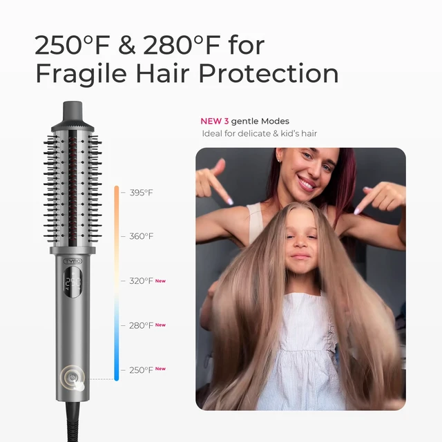 Alt view image 5 of 7 - STYLUX PRO Thermal Brush Curling Brush, 1.5 Inch Heated Round Brush | 10Mins Blowout, Hair Straightener and Curler 2 in 1, 800M Negative Ion for Smoother, LCD Display, 5 Temp, Dual Voltage, Gray