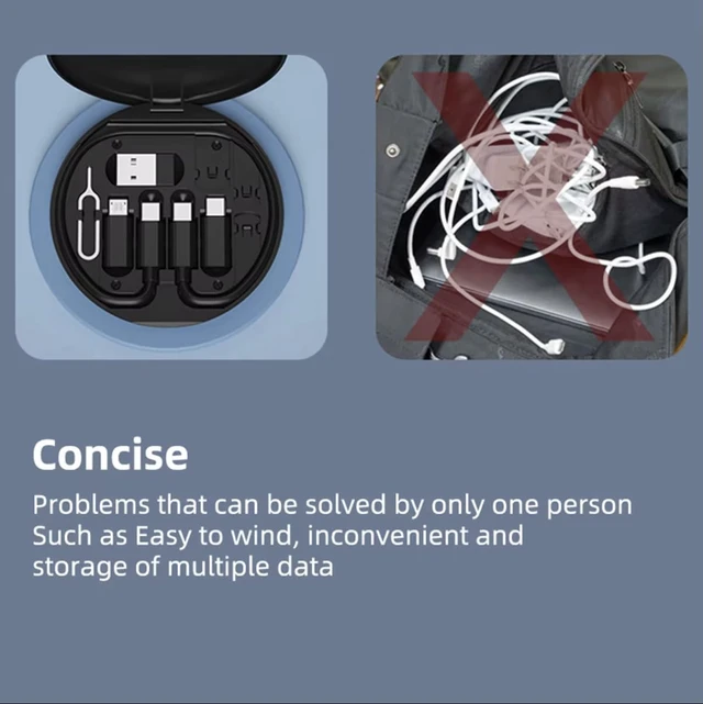 Alt view image 4 of 7 - Multi USB Charging Adapter Kit, USB-C to iOS/Micro, Data Transfer, Card Storage, SIM Pin, Phone Holder, Type-C Converter Set A, Compact Portable Travel Cable Box Black
