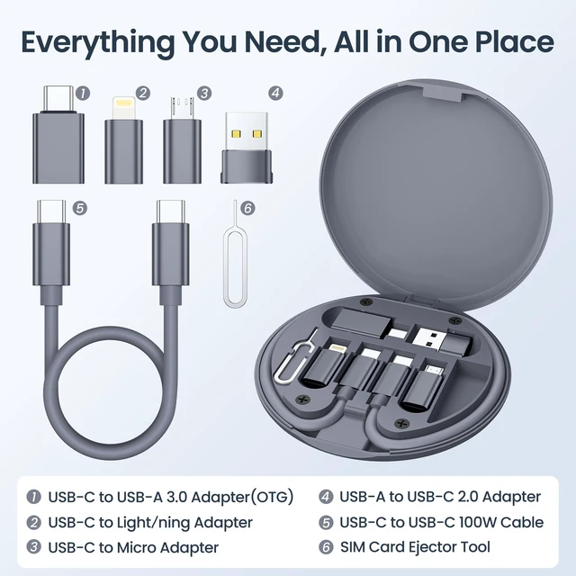 Alt view image 2 of 7 - USB Charging Adapter Kit,Multi USBC Adapter Set,with 1Ft 100W Cable | Type C to USB 3.2 OTG iOS Micro Charger Converter Travel Case for iPhone Duo 18 17 Pro Max,Samsung Galaxy S25 S24 Fold