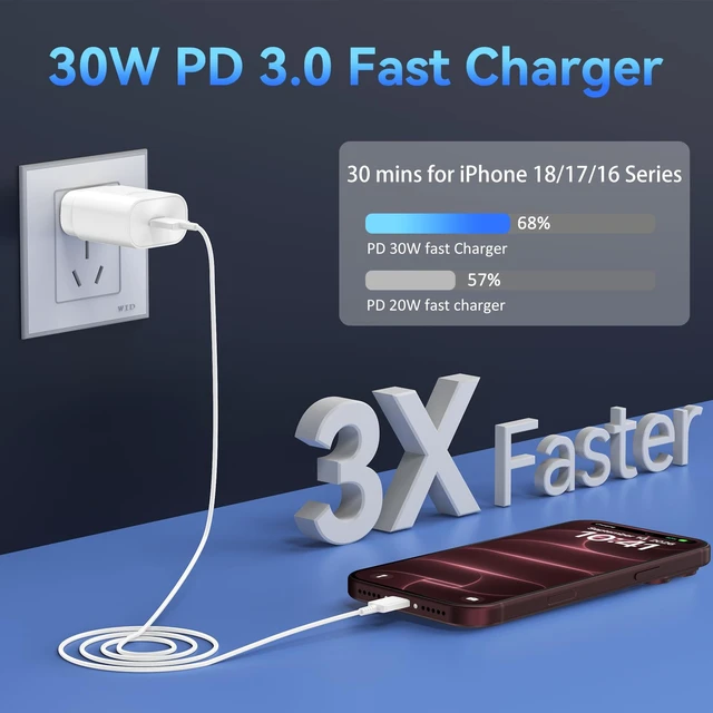 Alt view image 5 of 7 - iPhone 18 Duo 17 16 Pro Max Charger Fast Charging 10FT USB C Charger Cable | 30W USB C Charger Cord Long Type C Charger Fast Charging Block for iPhone Duo 18 17 16 15 Pro Max/18 17 16 15 Pro/17/16 15