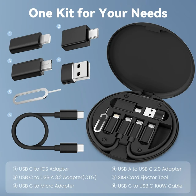 Alt view image 2 of 6 - Multi USB C Adapter Cable Kit,Portable Travel USB Adapter Set | (6 in 1) Portable Travel Case,1FT 100W Charging cord,USB3.2 OTG,USBC to iOS Micro converter for iPhone Dou 18 Pro,Samsung S25
