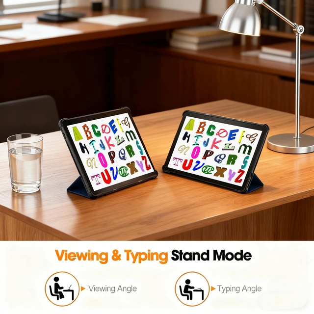 Alt view image 3 of 6 - Smart Trifold Stand Case for Tablet Fire HD 8 & 8 Plus Tablet 2024/2022/2020 (14/12/10th Gen) with Soft TPU Back and Auto Wake/Sleep Also for 10in Sony Nokia Samsung-Navy Blue