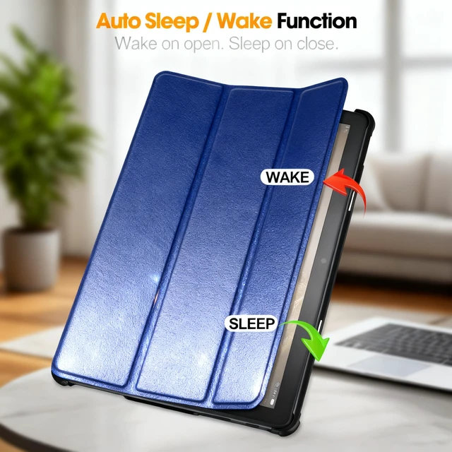 Alt view image 4 of 6 - Smart Trifold Stand Case for Tablet Fire HD 8 & 8 Plus Tablet 2024/2022/2020 (14/12/10th Gen) with Soft TPU Back and Auto Wake/Sleep Also for 10in Sony Nokia Samsung-Navy Blue