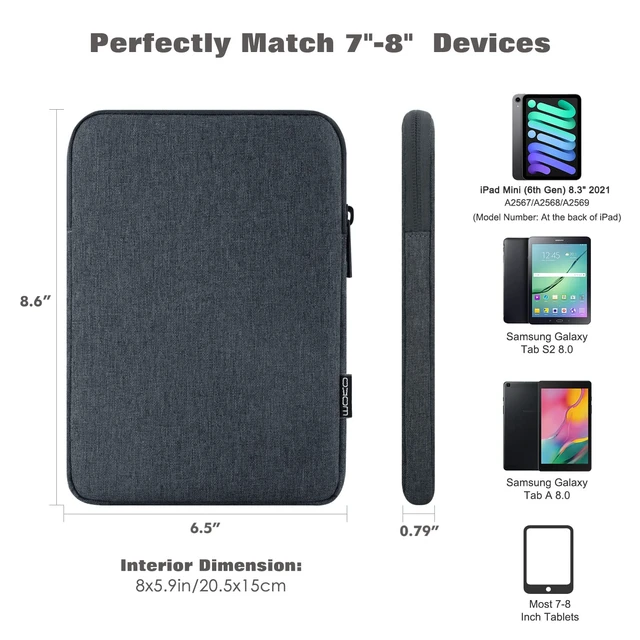 Alt view image 2 of 7 - 7-8 Inch Tablet Sleeve Bag, Polyester Pouch Cover Case Slim Design | Fits iPad Mini (A17 Pro) 8.3" 2024, iPad Mini 6/5/4/3/2/1, Samsung Galaxy Tab S2 8.0, Tab A 8.0, ZenPad Z8s 7.9, Space Gray
