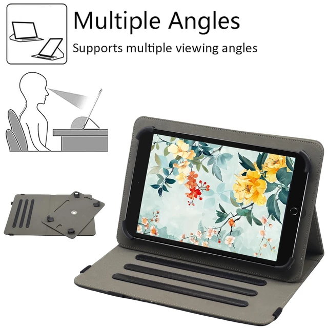 Alt view image 5 of 7 - Universal 7 8 Inch Android Tablet Case Cover for All 7.0-8.5 Inch Tablet | Multi-Angle Viewing Stand, 360 Degree Rotating, PU Leather Folio Case, with Stylus Holder, Black