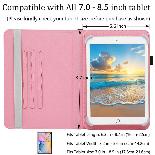 Alt view image 6 of 7 - Universal 7 8 Inch Android Tablet Case Cover | for All 7.0 - 8.5 Inch Tablet, PU Leather Folio Stand Cover, 360 Degree Rotating, Multi-Angle Viewing Stand
