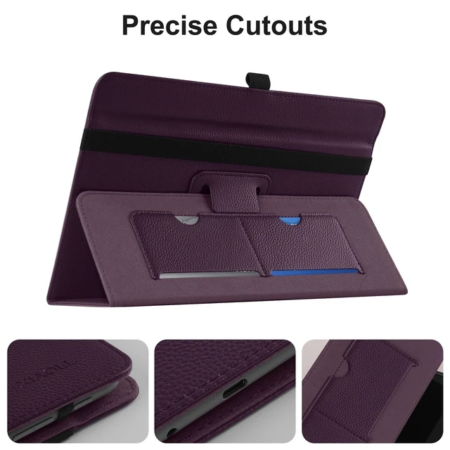 Alt view image 2 of 3 - Universal 8 Inch Android Tablet Case, Folio Protective Cover for 7" 8" Touchscreen Tablet, Protective Folio Stand Android Case for 7.0-8.5 Inch Tablet with Hand Strap and Cards SlotsPurple