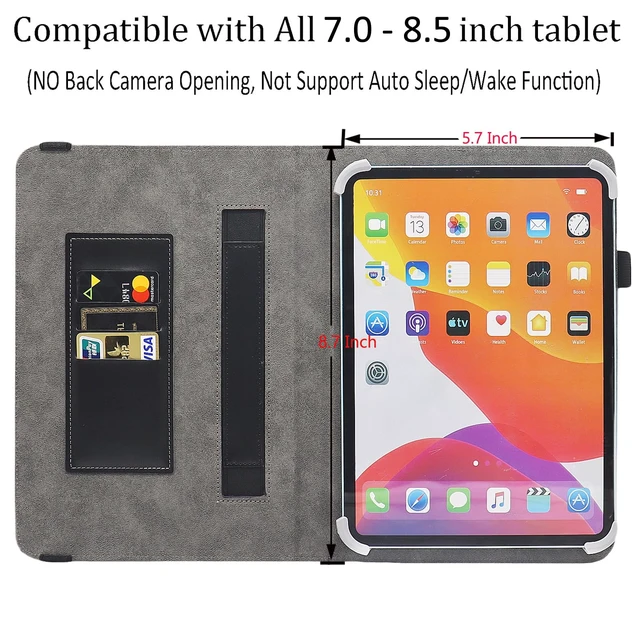 Alt view image 5 of 6 - Universal 7 8 Inch Android Tablet Case Cover for All 7.0-8.5 Inch Tablet | PU Leather Folio Folding Stand Case, with Hand Strap and Card Slots, Multi-Angle Viewing, Pen Loop, Black