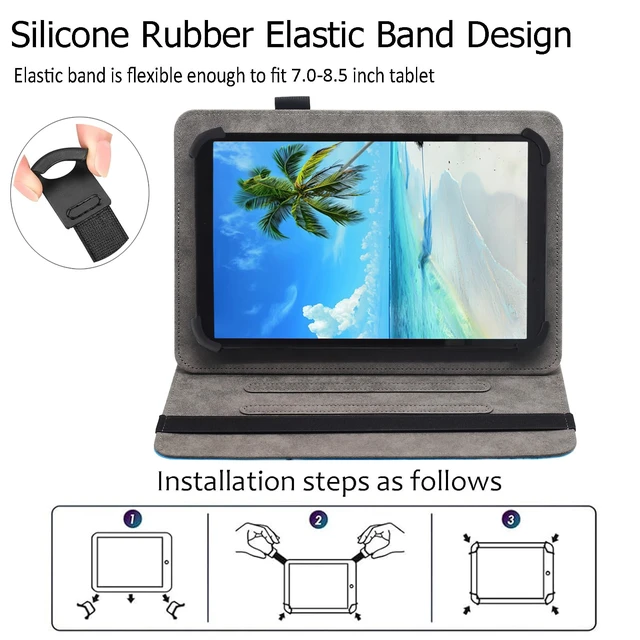 Alt view image 6 of 7 - Universal 7 8 Inch Android Tablet Case | for All 7.0 - 8.5 Inch Tablet, PU Leather Folio Stand Cover, with Hand Strap, Multi-Angle Viewing Stand