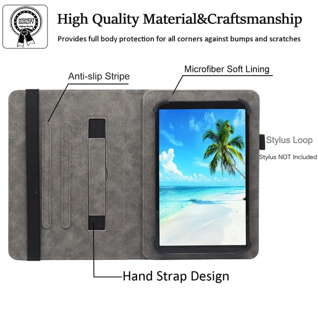 Alt view image 4 of 7 - Universal 7 8 Inch Android Tablet Case | for All 7.0 - 8.5 Inch Tablet, PU Leather Folio Stand Cover, with Hand Strap, Multi-Angle Viewing Stand