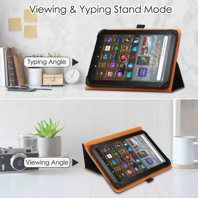 Alt view image 3 of 7 - Universal Case for 7 inch 8 inch Tablet, Folio Protective Cover for 7" 8" Touchscreen Tablet, with Adjustable Fixing Silicon Band and Stand (Black)