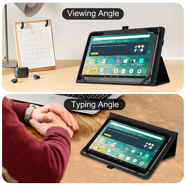 Alt view image 3 of 3 - Universal 8 Inch Android Tablet Case, Folio Protective Cover for 7" 8" Touchscreen Tablet, Protective Folio Stand Android Case for 7.0-8.5 Inch Tablet with Hand Strap and Cards Slots,Black