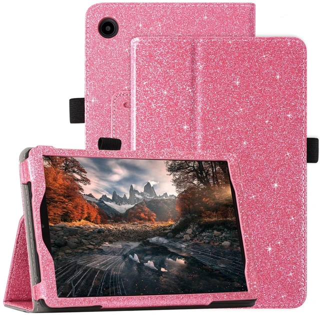Main image of Leather Case for 2024 TCL Tab 8, Plus, LE & WiFi Models, Glitter Pink with Pencil Holder