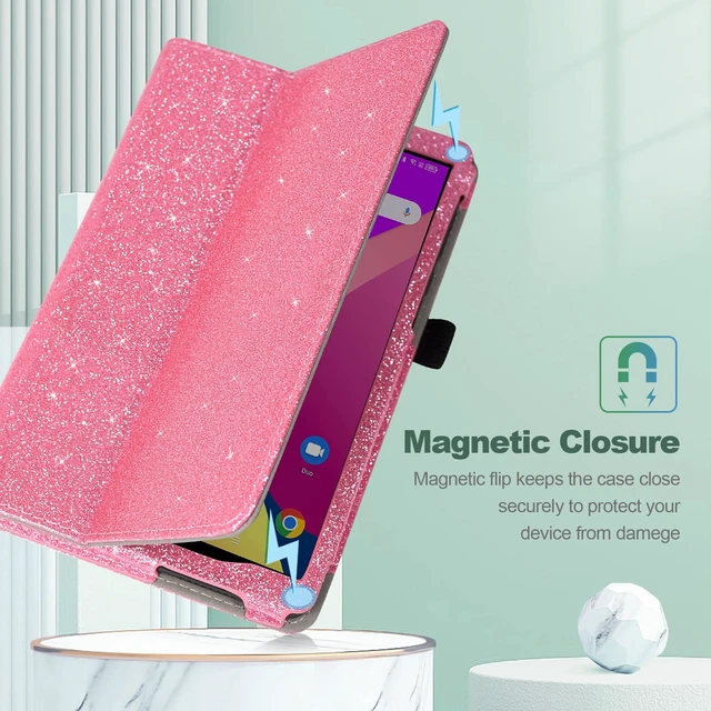 Alt view image 4 of 6 - Leather Case for 2024 TCL Tab 8, Plus, LE & WiFi Models, Glitter Pink with Pencil Holder