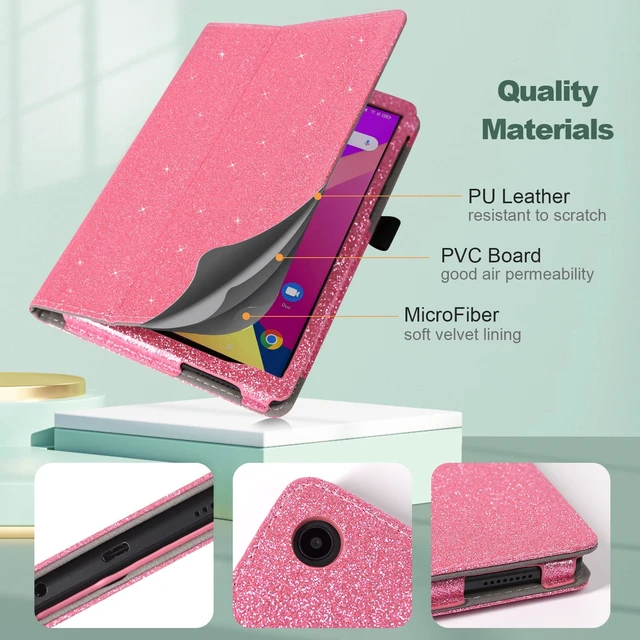 Alt view image 5 of 6 - Leather Case for 2024 TCL Tab 8, Plus, LE & WiFi Models, Glitter Pink with Pencil Holder