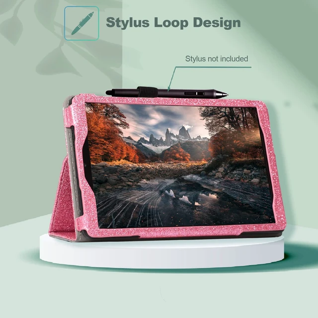Alt view image 6 of 6 - Leather Case for 2024 TCL Tab 8, Plus, LE & WiFi Models, Glitter Pink with Pencil Holder