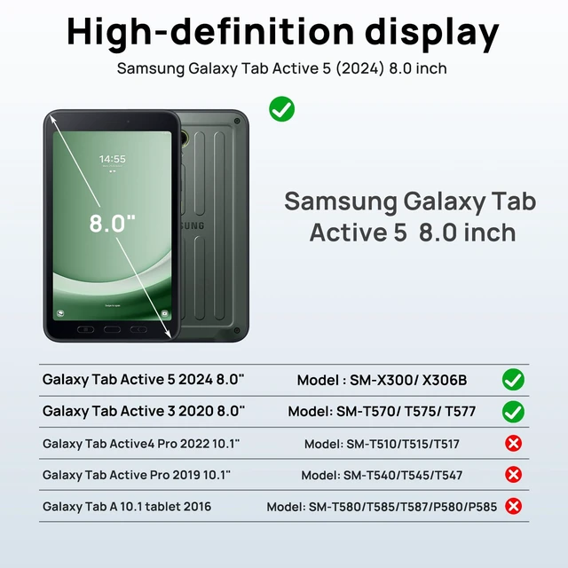 Alt view image 2 of 7 - Case for Samsung Galaxy Tab Active 5 2024/Active 3 2021 8" Black | Heavy Duty Shockproof Drop Protection Case with Screen Protector, 360° Rotating Stand, Handle/Shoulder Strap, Pencil Holder