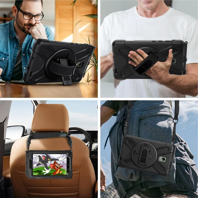 Alt view image 5 of 7 - Case for Samsung Galaxy Tab Active 5 2024/Active 3 2021 8" Black | Heavy Duty Shockproof Drop Protection Case with Screen Protector, 360° Rotating Stand, Handle/Shoulder Strap, Pencil Holder
