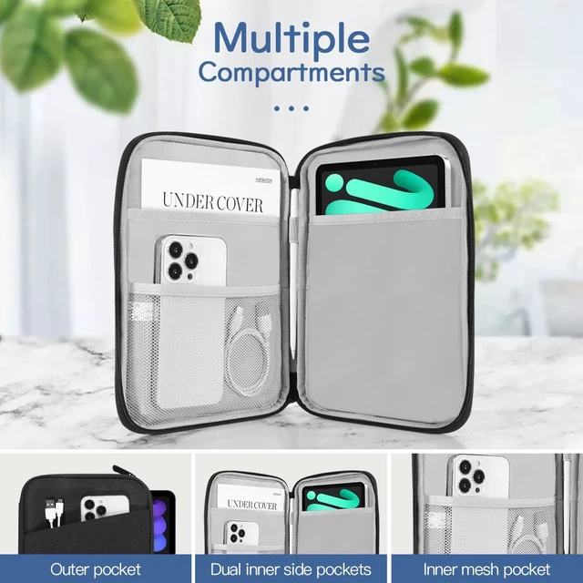 Alt view image 3 of 7 - 8-9 Inch Tablet Sleeve Bag Carrying Case, Black | Fits iPad mini 7th/6th 8.3", iPad mini 7.9", Galaxy Tab A7 Lite/A9 8.7", Remarkable Paper Pro Move 7.3" 2025, Tab M9/M8