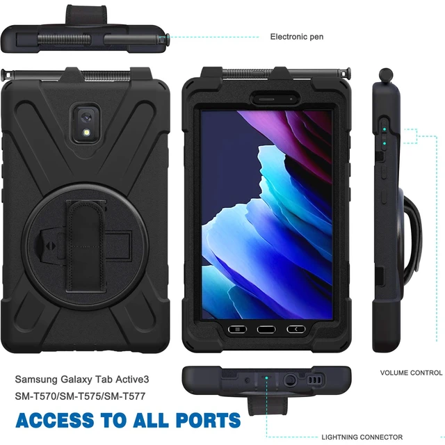 Alt view image 3 of 7 - Samsung Galaxy Tab Active3/Active5 8.0 Case, with 360 Stand, Handle Hand Strap & Shoulder Strap for Samsung Galaxy Tab Active5 8" 2024, Active3 8" 2020 SM-X300/X307/T570/T577 (Black)