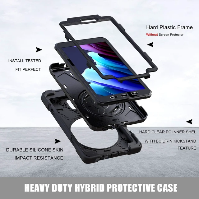 Alt view image 4 of 7 - Samsung Galaxy Tab Active3/Active5 8.0 Case, with 360 Stand, Handle Hand Strap & Shoulder Strap for Samsung Galaxy Tab Active5 8" 2024, Active3 8" 2020 SM-X300/X307/T570/T577 (Black)