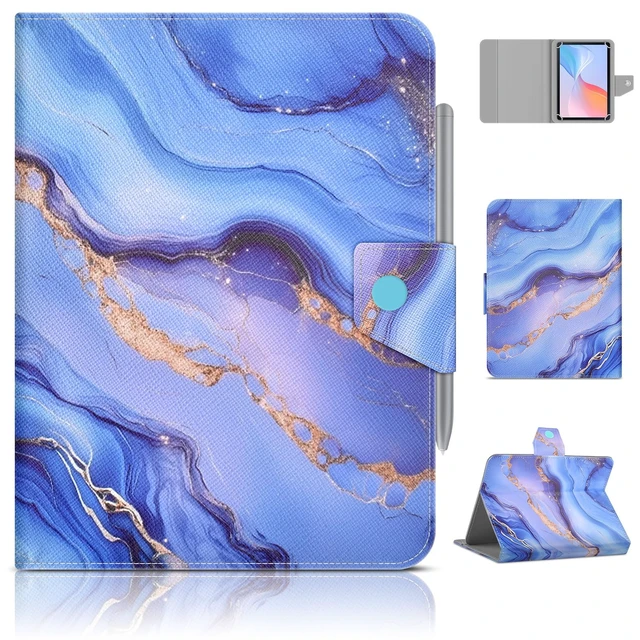 Main image of Universal 8 9 Inch Tablet Case Wth Pencil Holder, Blue Marble | Magnetic Closure Protective PU Case, Scratch Resistant with 4 Fixed Rings For All Kinds Of 8.0-9.0 Inch Tablet Tablets