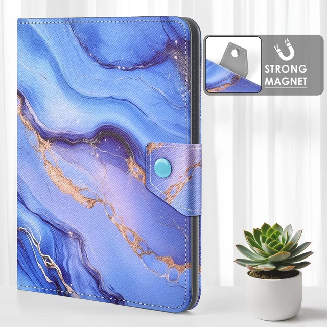 Alt view image 3 of 7 - Universal 8 9 Inch Tablet Case Wth Pencil Holder, Blue Marble | Magnetic Closure Protective PU Case, Scratch Resistant with 4 Fixed Rings For All Kinds Of 8.0-9.0 Inch Tablet Tablets