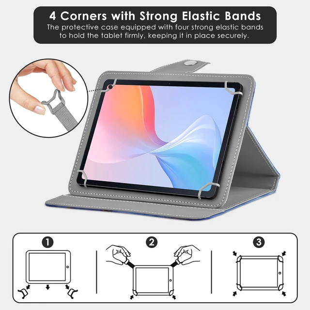 Alt view image 4 of 7 - Universal 8 9 Inch Tablet Case Wth Pencil Holder, Blue Marble | Magnetic Closure Protective PU Case, Scratch Resistant with 4 Fixed Rings For All Kinds Of 8.0-9.0 Inch Tablet Tablets