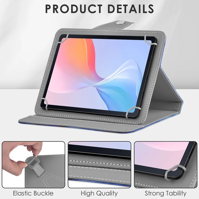 Alt view image 5 of 7 - Universal 8 9 Inch Tablet Case Wth Pencil Holder, Blue Marble | Magnetic Closure Protective PU Case, Scratch Resistant with 4 Fixed Rings For All Kinds Of 8.0-9.0 Inch Tablet Tablets