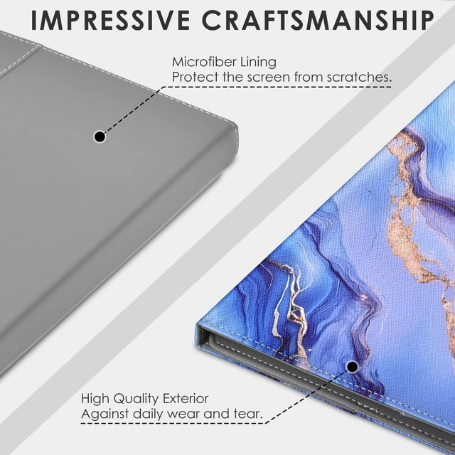 Alt view image 6 of 7 - Universal 8 9 Inch Tablet Case Wth Pencil Holder, Blue Marble | Magnetic Closure Protective PU Case, Scratch Resistant with 4 Fixed Rings For All Kinds Of 8.0-9.0 Inch Tablet Tablets
