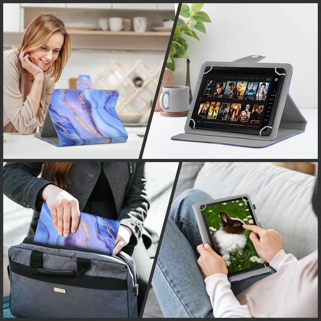 Alt view image 7 of 7 - Universal 8 9 Inch Tablet Case Wth Pencil Holder, Blue Marble | Magnetic Closure Protective PU Case, Scratch Resistant with 4 Fixed Rings For All Kinds Of 8.0-9.0 Inch Tablet Tablets