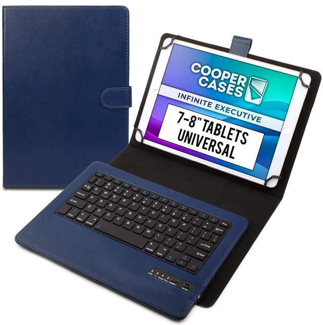 Main image of Infinite Executive Universal Tablet Keyboard Case for 7, 7.9, 8 inch | Tablet Case with Keyboard & 2-in-1 Leather Folio Cover | Bluetooth, Wireless, Hotkeys | Android, Windows, iPadOS (Blue)