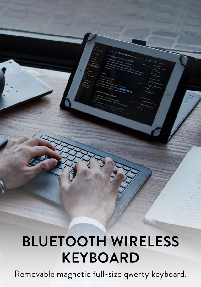 Alt view image 4 of 7 - Infinite Executive Universal Tablet Keyboard Case for 7, 7.9, 8 inch | Tablet Case with Keyboard & 2-in-1 Leather Folio Cover | Bluetooth, Wireless, Hotkeys | Android, Windows, iPadOS (Blue)