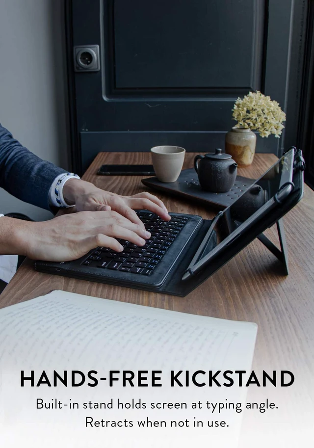 Alt view image 6 of 7 - Infinite Executive Universal Tablet Keyboard Case for 7, 7.9, 8 inch | Tablet Case with Keyboard & 2-in-1 Leather Folio Cover | Bluetooth, Wireless, Hotkeys | Android, Windows, iPadOS (Blue)