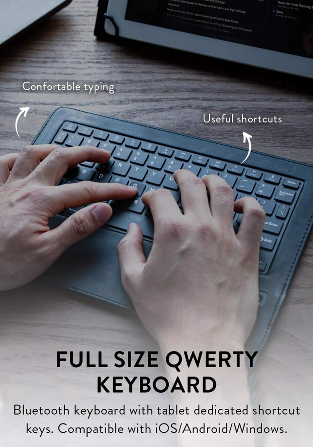 Alt view image 7 of 7 - Infinite Executive Universal Tablet Keyboard Case for 7, 7.9, 8 inch | Tablet Case with Keyboard & 2-in-1 Leather Folio Cover | Bluetooth, Wireless, Hotkeys | Android, Windows, iPadOS (Blue)