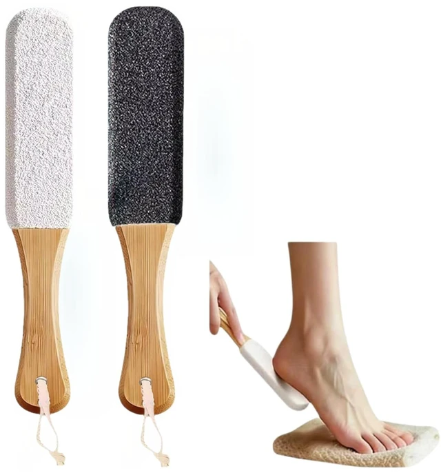 Main image of 2-Pack Professional Pedicure Foot File with Wooden Handle & Pumice Stone - Callus Remover for Feet & Hands, Foot Scrubber for Dead Skin, Dry Rough Feet, Cracked Heels and Corns