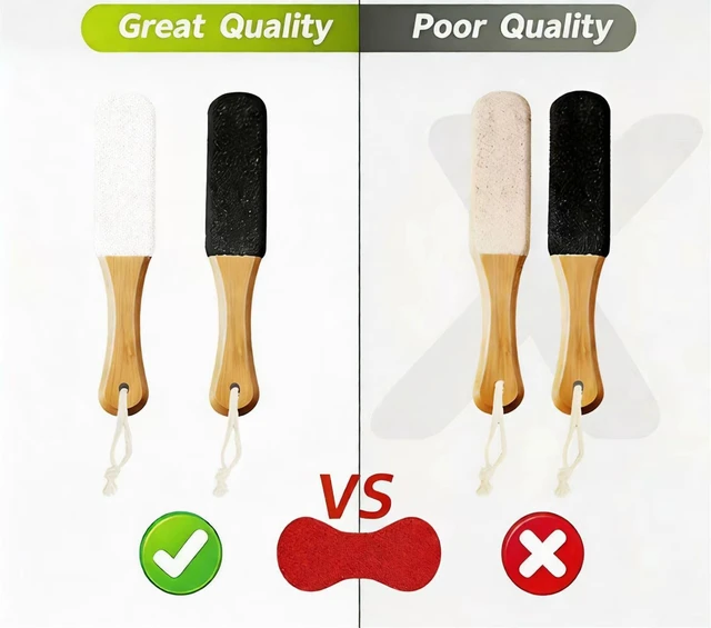 Alt view image 2 of 7 - 2-Pack Professional Pedicure Foot File with Wooden Handle & Pumice Stone - Callus Remover for Feet & Hands, Foot Scrubber for Dead Skin, Dry Rough Feet, Cracked Heels and Corns