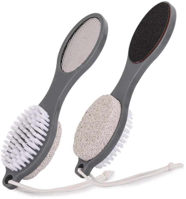 Main image of 2 Pcs 4 in 1 Foot Scrubber Dead Skin Remover for Feet, Including Foot Files, Heel Scraper, Foot Brush and Pumice Stone, Multi Purpose Foot Callus Remover Pedicure Tools