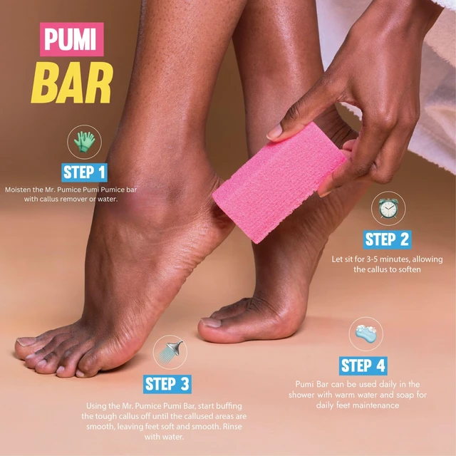 Alt view image 3 of 7 - Pumice Callus Remover Pumi Bar: Pedicure Stone & Foot Scrubber - Medium Grit (4 Pack, Colors), Assorted, (Pack of 4)