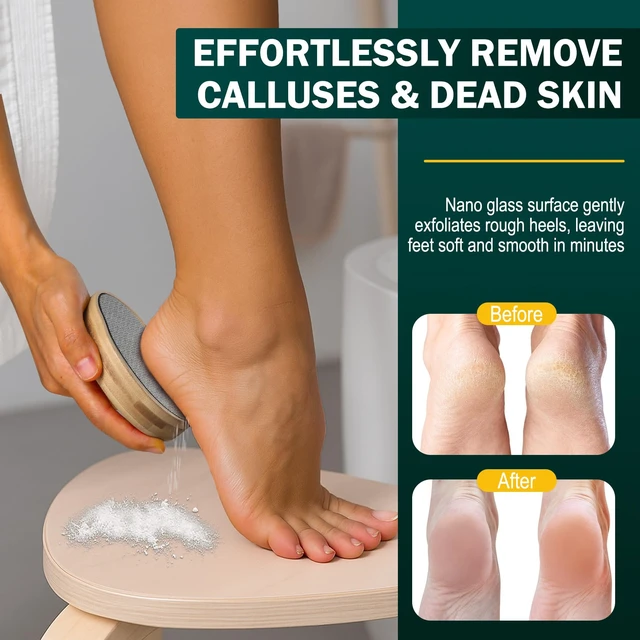 Alt view image 2 of 7 - Nano Glass Foot File with Bamboo Handle - Foot Scrubber Dead Skin Pumice Stone for Feet - The Ultimate Gentle Pedicure File Feet Callus Remover (Yellow)