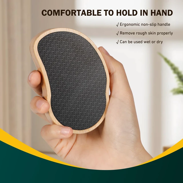 Alt view image 6 of 7 - Nano Glass Foot File with Bamboo Handle - Foot Scrubber Dead Skin Pumice Stone for Feet - The Ultimate Gentle Pedicure File Feet Callus Remover (Yellow)