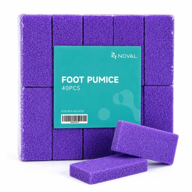 Main image of Disposable Pumice Stone for Feet, Purple Pumice Sponge, 40 PCS | Lightweight foot scrubbers exfoliate rough skin during pedicures, with 40 pieces for salons, studios and home foot care