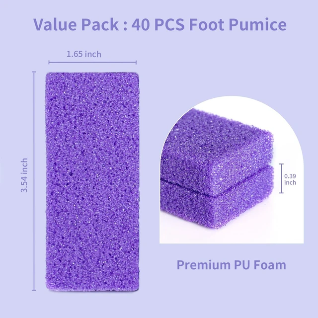 Alt view image 5 of 6 - Disposable Pumice Stone for Feet, Purple Pumice Sponge, 40 PCS | Lightweight foot scrubbers exfoliate rough skin during pedicures, with 40 pieces for salons, studios and home foot care