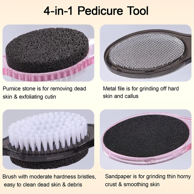 Alt view image 2 of 6 - Foot Brush and Pumice Stone for Feet Scrub Callus Remover Pedicure Tools | 4-in-1 Foot Scrubber Dead Skin Remover, Foot Rasp and Sand Paper, Multi Purpose for Home Foot Care Shower