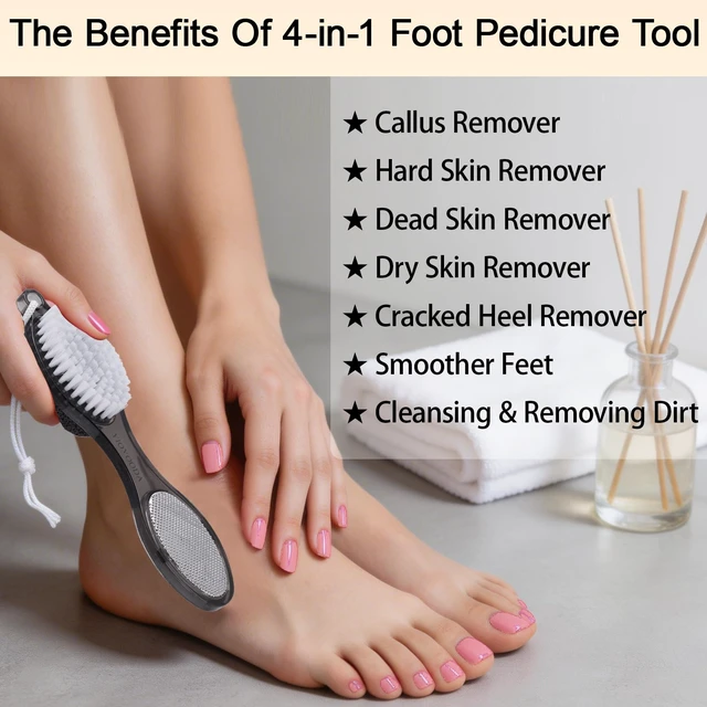 Alt view image 4 of 6 - Foot Brush and Pumice Stone for Feet Scrub Callus Remover Pedicure Tools | 4-in-1 Foot Scrubber Dead Skin Remover, Foot Rasp and Sand Paper, Multi Purpose for Home Foot Care Shower