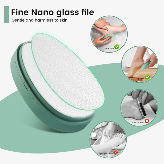 Alt view image 5 of 7 - Nano Glass Foot File Callus Remover with Cover Gentle Glass Foot Pumice Stone, Effective Feet Scrubber for Dead Skin, and Portable Pedi Egg Foot Care Tool - Green