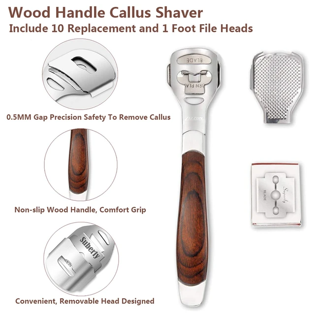 Alt view image 3 of 6 - 2 Pack Pedicure Kit, Foot File Callus Remover, Heel Scraper for Feet | Stainless Steel Foot Rasp & Wood Handle Callus Shaver (10 Replacements and 1 File Foot Head), Callus Remover for Feet