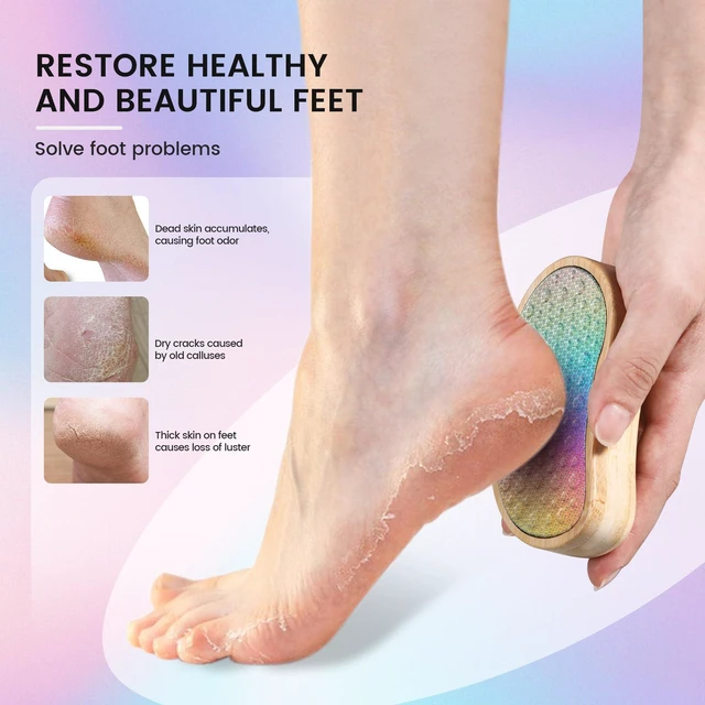 Alt view image 3 of 7 - Stainless Steel Pedi Egg Foot File Callus Remover for Dry and Wet Feet, Smooth Rough Skin, Plastic-Free Pedicure Tool Pumice Stone, Washable Foot Scrubber for Cracked Heels - Rainbow