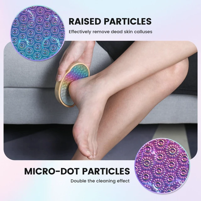 Alt view image 4 of 7 - Stainless Steel Pedi Egg Foot File Callus Remover for Dry and Wet Feet, Smooth Rough Skin, Plastic-Free Pedicure Tool Pumice Stone, Washable Foot Scrubber for Cracked Heels - Rainbow